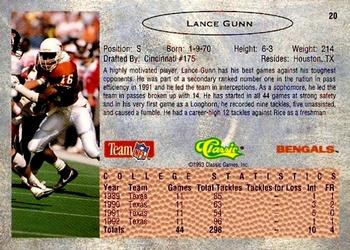 1993 Classic #20 Lance Gunn  Back