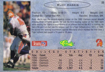1993 Classic #23 Rudy Harris  Back