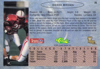 1993 Classic #25 Derek Brown  Back