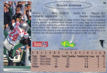 1993 Classic #26 Roger Harper  Back