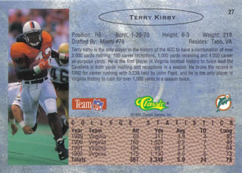 1993 Classic #27 Terry Kirby  Back