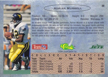 1993 Classic #30 Adrian Murrell  Back