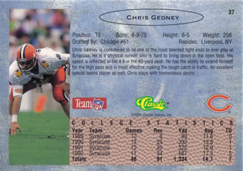 1993 Classic #37 Chris Gedney  Back