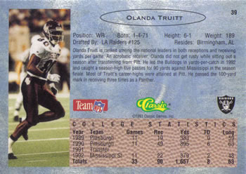 1993 Classic #39 Olanda Truitt  Back
