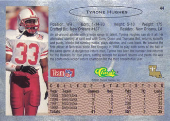 1993 Classic #44 Tyrone Hughes  Back
