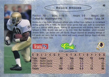 1993 Classic #46 Reggie Brooks  Back