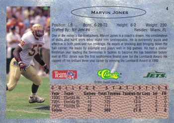 1993 Classic #4 Marvin Jones  Back