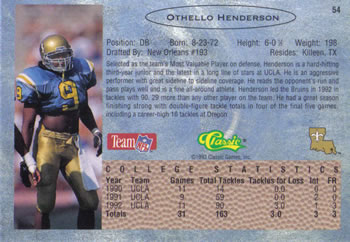 1993 Classic #54 Othello Henderson  Back