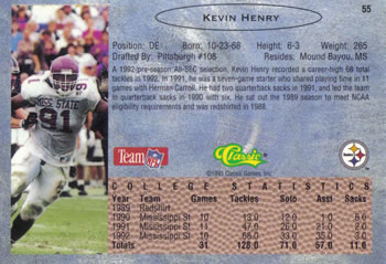 1993 Classic #55 Kevin Henry  Back