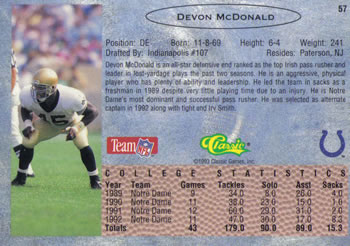 1993 Classic #57 Devon McDonald  Back