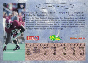 1993 Classic #5 John Copeland  Back