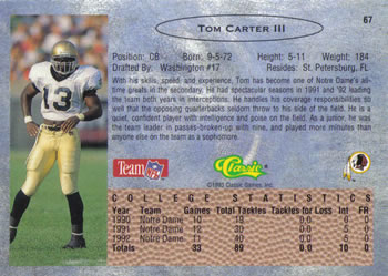 1993 Classic #67 Tom Carter  Back