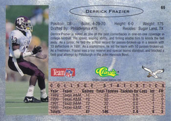 1993 Classic #69 Derrick Frazier  Back