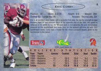1993 Classic #6 Eric Curry  Back