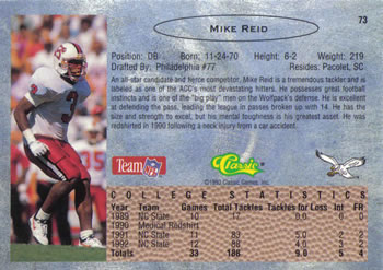 1993 Classic #73 Mike Reid  Back