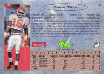 1993 Classic #75 Robert O'Neal  Back