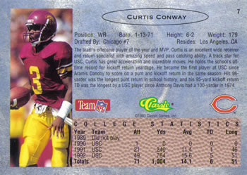 1993 Classic #7 Curtis Conway  Back
