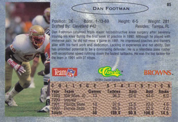 1993 Classic #85 Dan Footman  Back