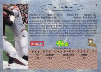 1993 Classic #8 Willie Roaf  Back