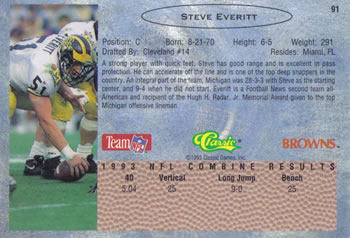 1993 Classic #91 Steve Everitt  Back