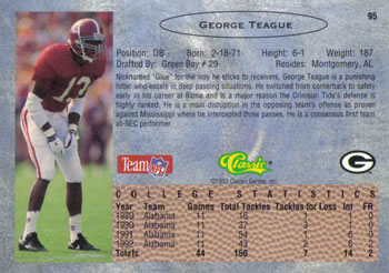 1993 Classic #95 George Teague  Back