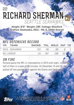 2014 Topps Fire #22 Richard Sherman Back