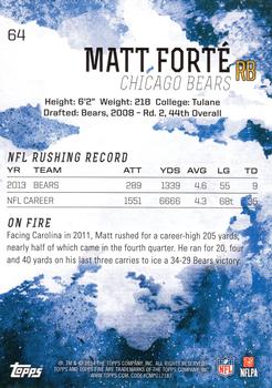 2014 Topps Fire #64 Matt Forte Back