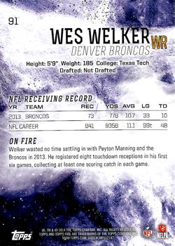 2014 Topps Fire #91 Wes Welker Back