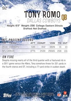 2014 Topps Fire #92 Tony Romo Back
