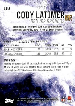 2014 Topps Fire #116 Cody Latimer Back