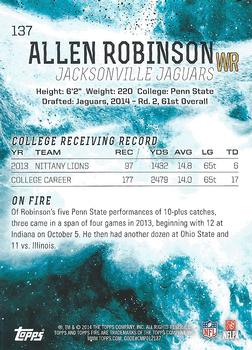 2014 Topps Fire #137 Allen Robinson Back