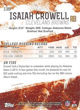 2014 Topps Fire #138 Isaiah Crowell Back