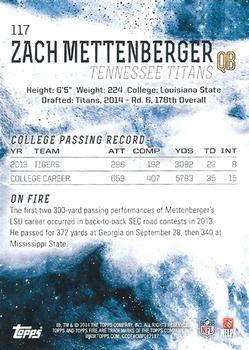 2014 Topps Fire #117 Zach Mettenberger Back