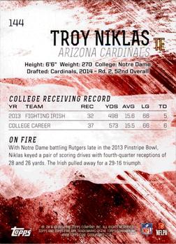2014 Topps Fire #144 Troy Niklas Back