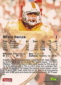 1994 Classic NFL Draft #1 Heath Shuler  Back