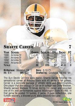 1994 Classic NFL Draft #7 Shante Carver  Back