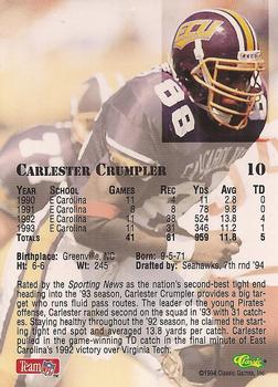 1994 Classic NFL Draft #10 Carlester Crumpler  Back