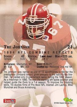 1994 Classic NFL Draft #21 Tre Johnson  Back