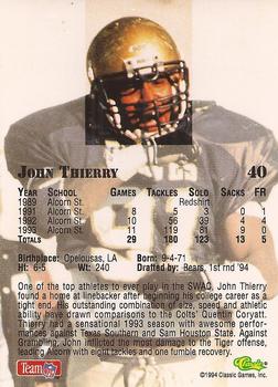 1994 Classic NFL Draft #40 John Thierry  Back