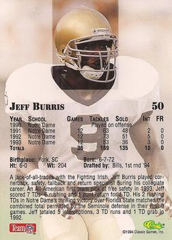 1994 Classic NFL Draft #50 Jeff Burris  Back