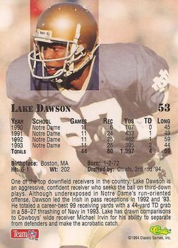1994 Classic NFL Draft #53 Lake Dawson  Back