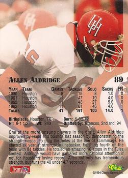 1994 Classic NFL Draft #89 Allen Aldridge  Back