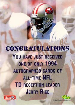 1994 Classic NFL Draft #NNO Jerry Rice  Back