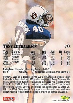 1994 Classic NFL Draft #70 Tony Richardson  Back