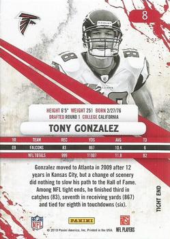2010 Panini Rookies & Stars #8 Tony Gonzalez  Back