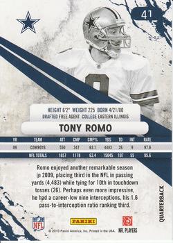 2010 Panini Rookies & Stars #41 Tony Romo  Back