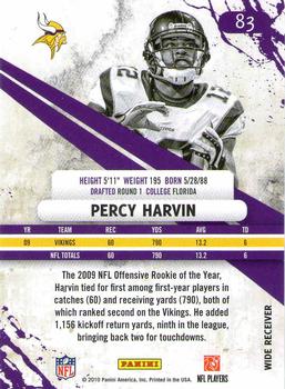 2010 Panini Rookies & Stars #83 Percy Harvin  Back
