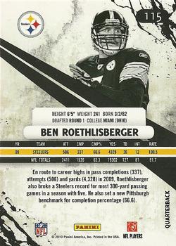 2010 Panini Rookies & Stars #115 Ben Roethlisberger  Back