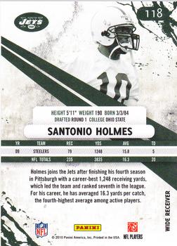 2010 Panini Rookies & Stars #118 Santonio Holmes  Back