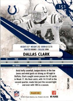2010 Panini Rookies & Stars #151 Dallas Clark  Back